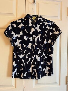 Ann Taylor Black and White Floral Button-Down Shirt